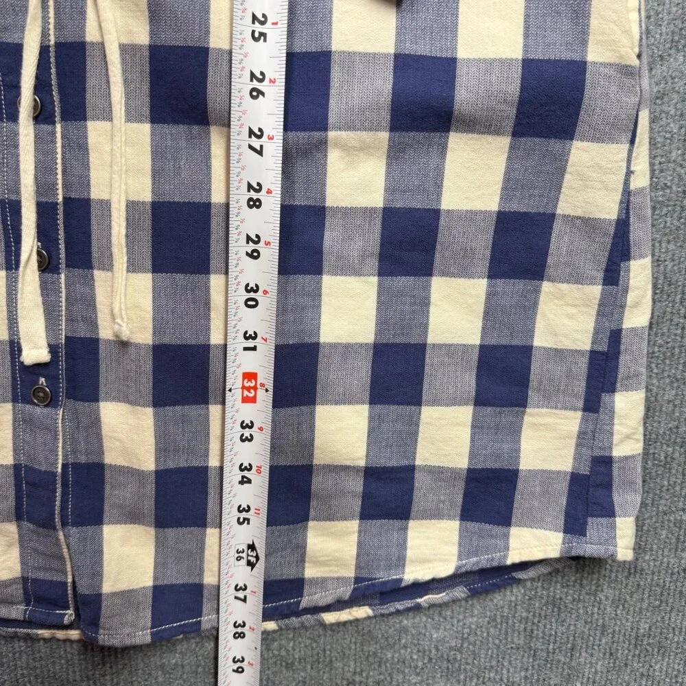 GH Bass Gingham Plaid Shirt Dress Blue White Womens L Preppy Nautical‎ Normcore